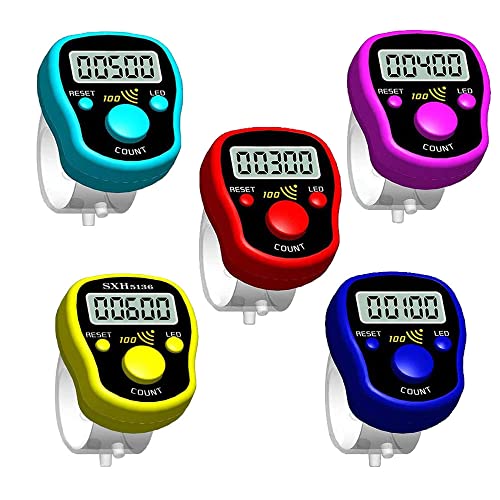 TESEAS Finger Counter Click Manual Digital clicker, 5pack Stitch Tally Knitting Counters Led Re-settable Digits Pitch Electronic LCD Display finger Number Counter Fr Row, People, Score, Inventory,Crochet,Lap - Image 1
