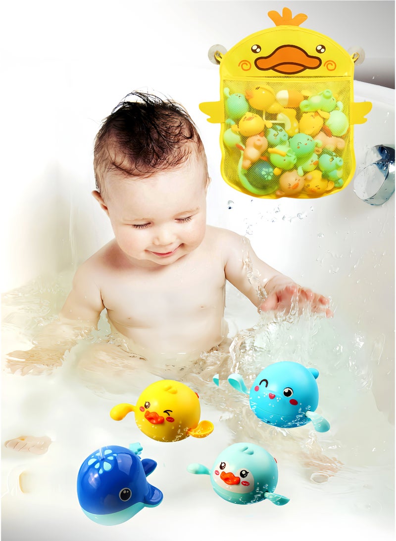 4Pcs Baby Bath Toys Set with Little Yellow Duck Storage Bag, Age for 1+ Year,Battery-Free Safe Water Spray Duck & Whale, Non-Toxic Smooth Surface Toddler Swimming Pool Fun, Ideal  Gift for Kids, Bath Time,Water Toys, Essentials for Boys & Girls - Image 1