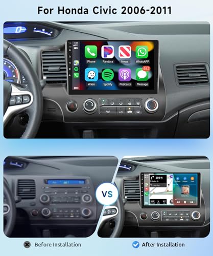 Podofo راديو سيارة 2G+32G لهوندا سيفيك 2006 2007 2008 2009 2010 2011 مع وايرلس كار بلاي أندرويد أوتو، شاشة تعمل باللمس 10.1 بوصة، راديو سيارة أندرويد يدعم بلوتوث واي فاي GPS وصلة USB وكاميرا خلفية - Image 2