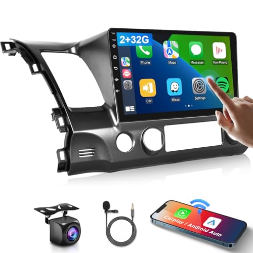 Podofo راديو سيارة 2G+32G لهوندا سيفيك 2006 2007 2008 2009 2010 2011 مع وايرلس كار بلاي أندرويد أوتو، شاشة تعمل باللمس 10.1 بوصة، راديو سيارة أندرويد يدعم بلوتوث واي فاي GPS وصلة USB وكاميرا خلفية - Image 1