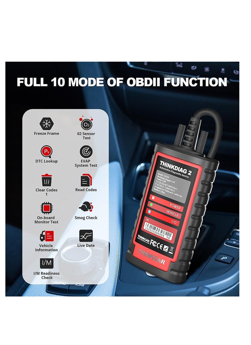 THINKCAR - Thinkcar ThinkDiag 2 Bluetooth OBD2 Diagnostic Scanner for All Vehicles with 15 Reset Functions for All System Diagnostic Support OBDII / EOBD / CAN-FD Protocol 1 Year all Software Free - Image 1