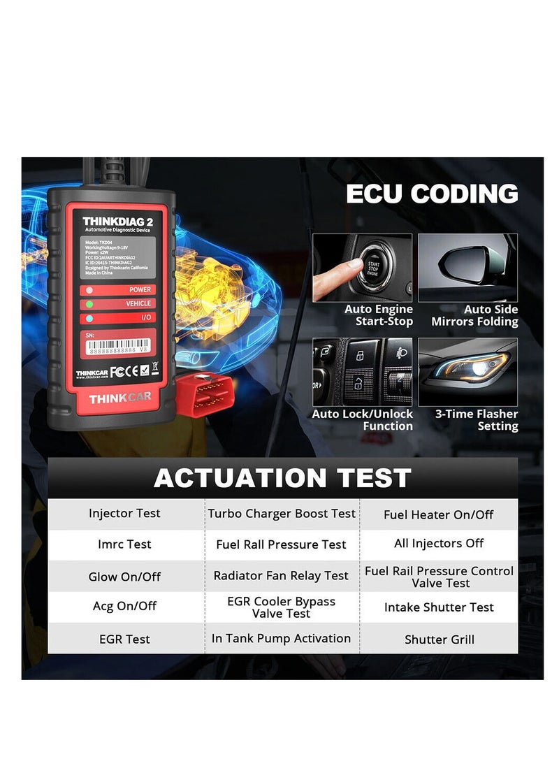 THINKCAR - Thinkcar ThinkDiag 2 Bluetooth OBD2 Diagnostic Scanner for All Vehicles with 15 Reset Functions for All System Diagnostic Support OBDII / EOBD / CAN-FD Protocol 1 Year all Software Free - Image 1