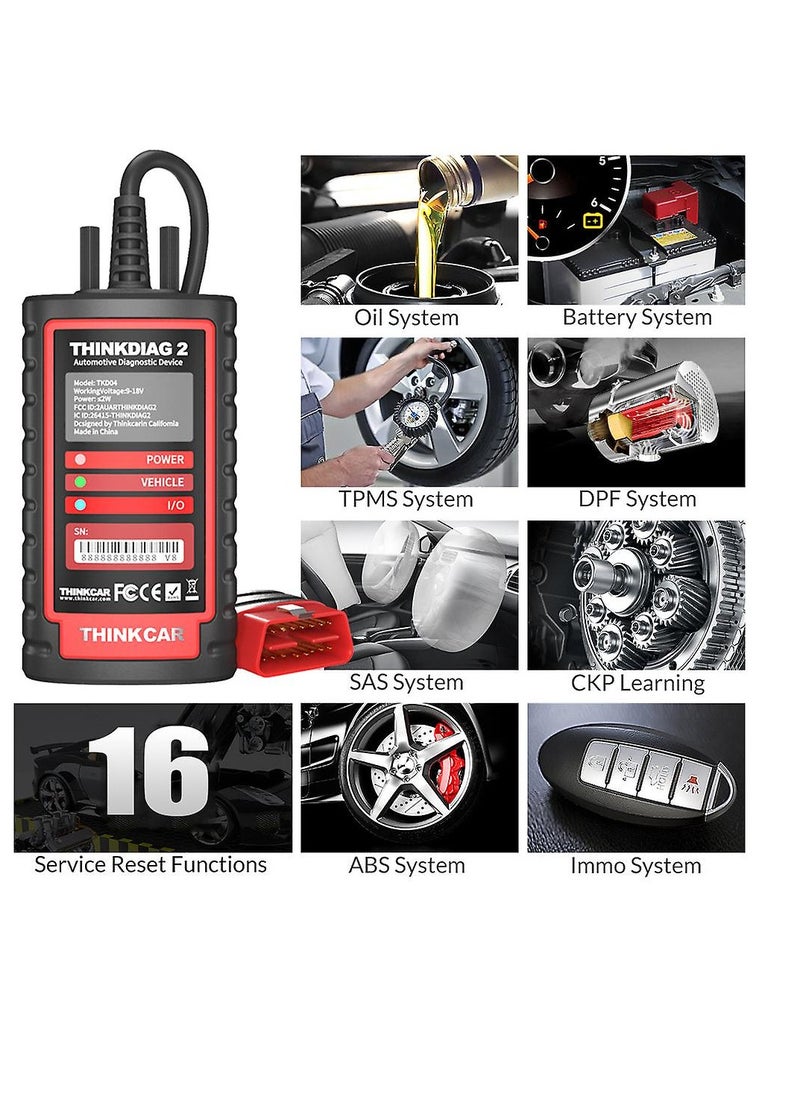 THINKCAR - Thinkcar ThinkDiag 2 Bluetooth OBD2 Diagnostic Scanner for All Vehicles with 15 Reset Functions for All System Diagnostic Support OBDII / EOBD / CAN-FD Protocol 1 Year all Software Free - Image 1