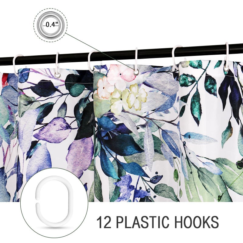 Gibelle Extra Long Shower Curtain 72 x 84  Green Eucalyptus Leaves Shower Curtain  Watercolor Floral Plant Bathroom Curtains Shower Set with Hooks - Image 3