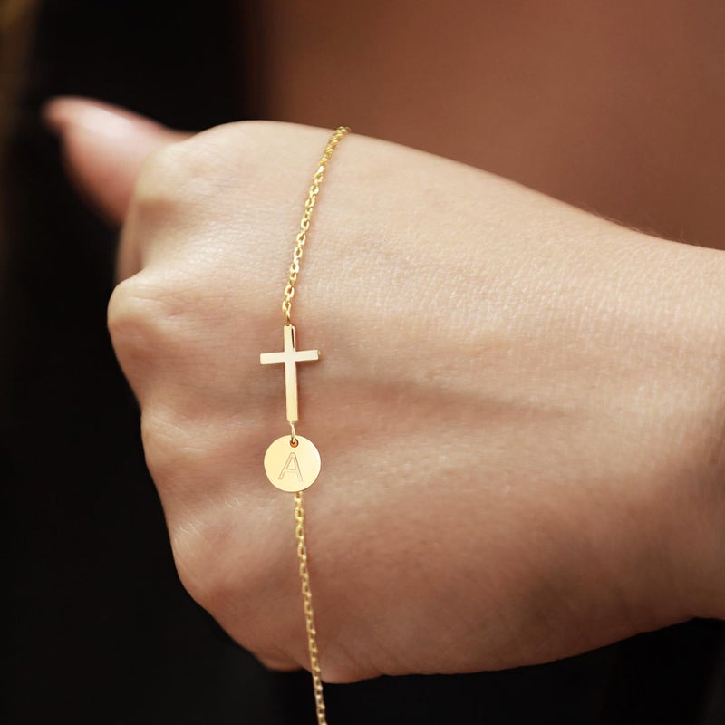 HiStock Easter Basket Stuffers for Teens, Cross Bracelet for Women Mothers Day Gifts for Daughter Dainty Cross Bracelet with Initial A Link Chain Bracelets Christian Gifts for Womens Baptism Religious Jewelry - Image 3