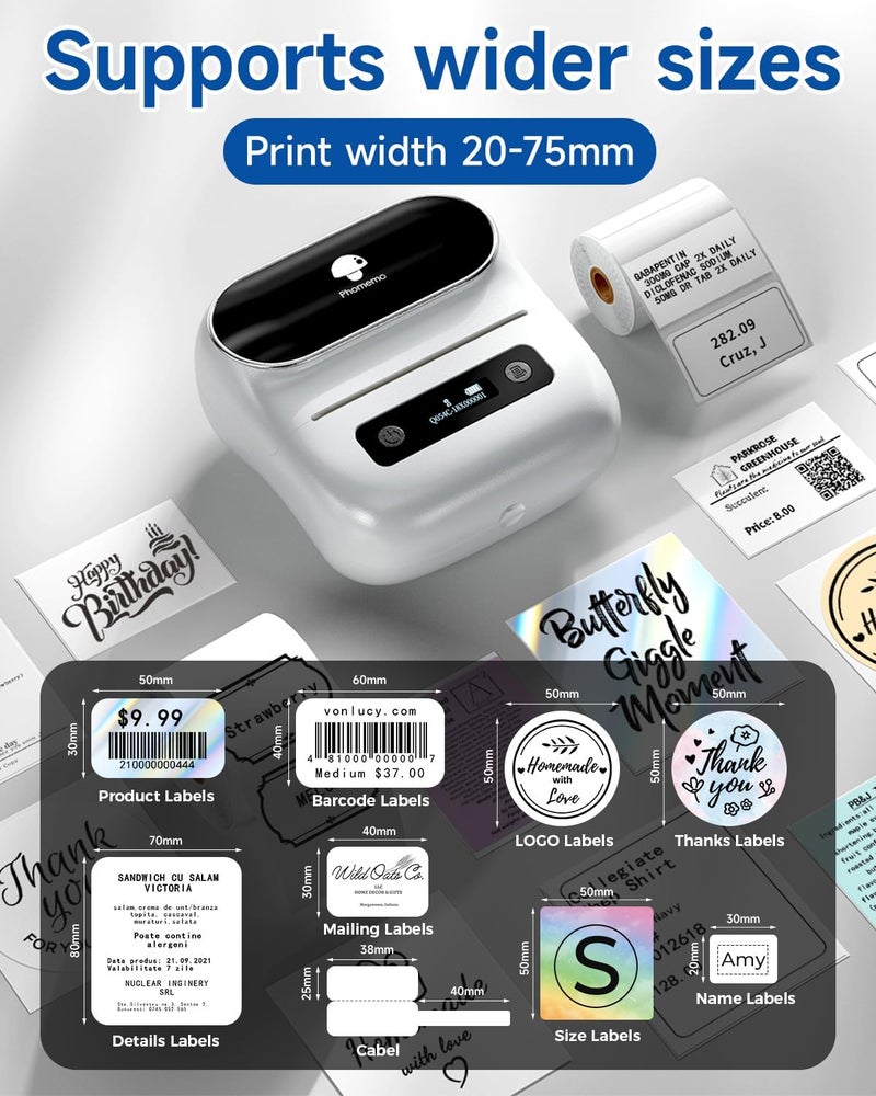 M220 Label Maker, Thermal Label Printer for address, Support mobile&PC, With 3 rolls Labels high quality white - Image 2