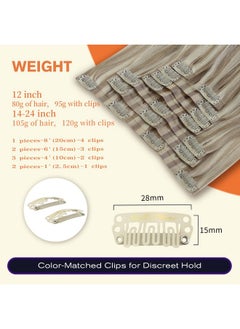 Full Shine Full Shine Hair Extensions Real Human Hair Clip ins Blonde Highlight Seamless Clip in Human Hair Extensions 18 Inch 8 Pcs PU Clip in Extensions Skin Weft Clip in Hair Extensions 120 Grams  - Image 3