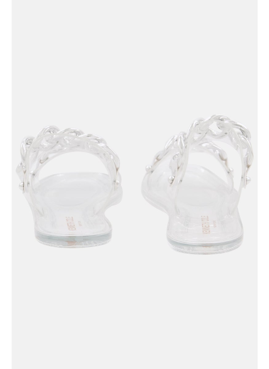 Reaction by Kenneth Cole Women Neko Chain Jelly Slip On Casual Flats, Transparent/Silver  - Image 2