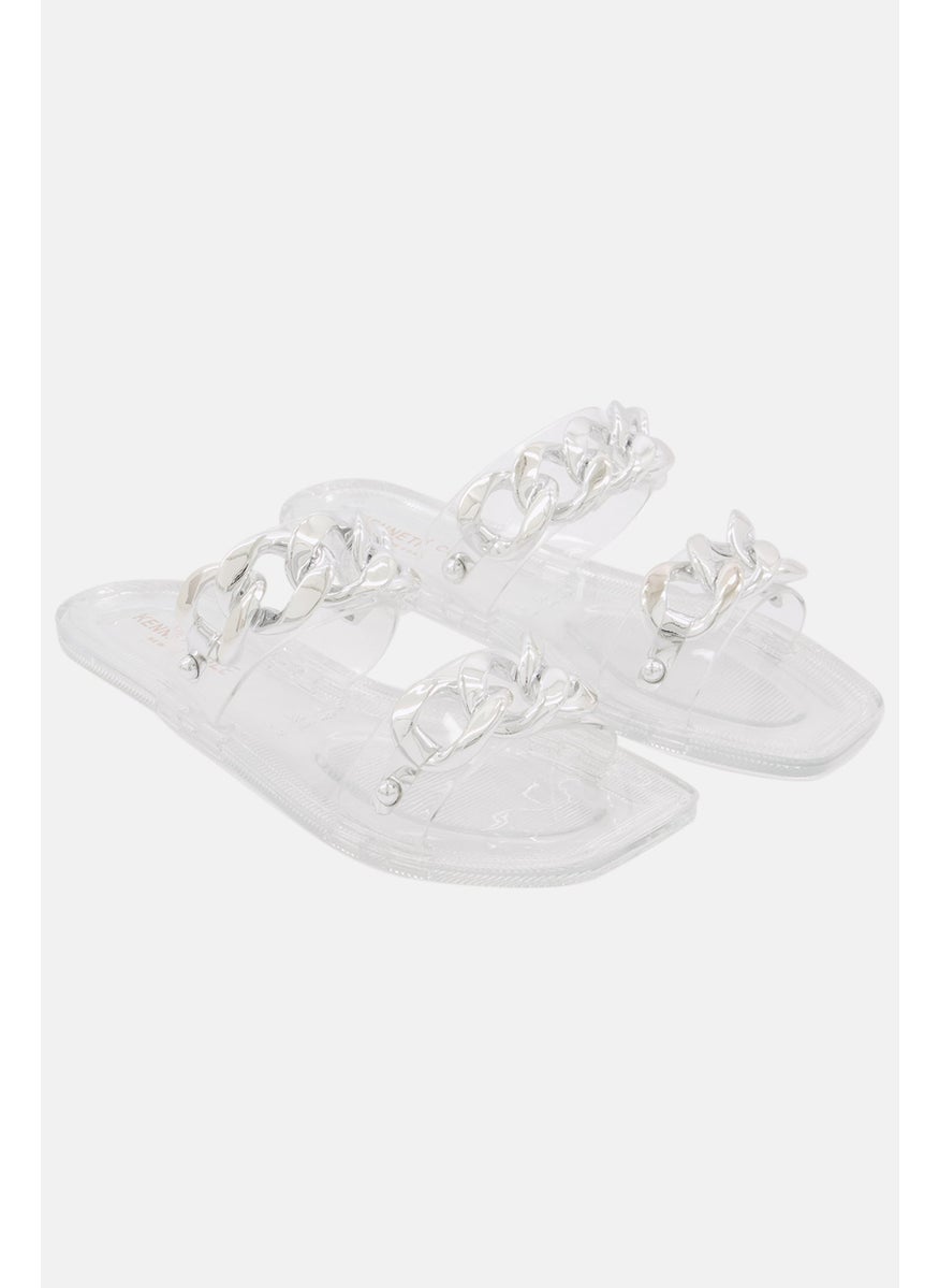 Reaction by Kenneth Cole Women Neko Chain Jelly Slip On Casual Flats, Transparent/Silver  - Image 1