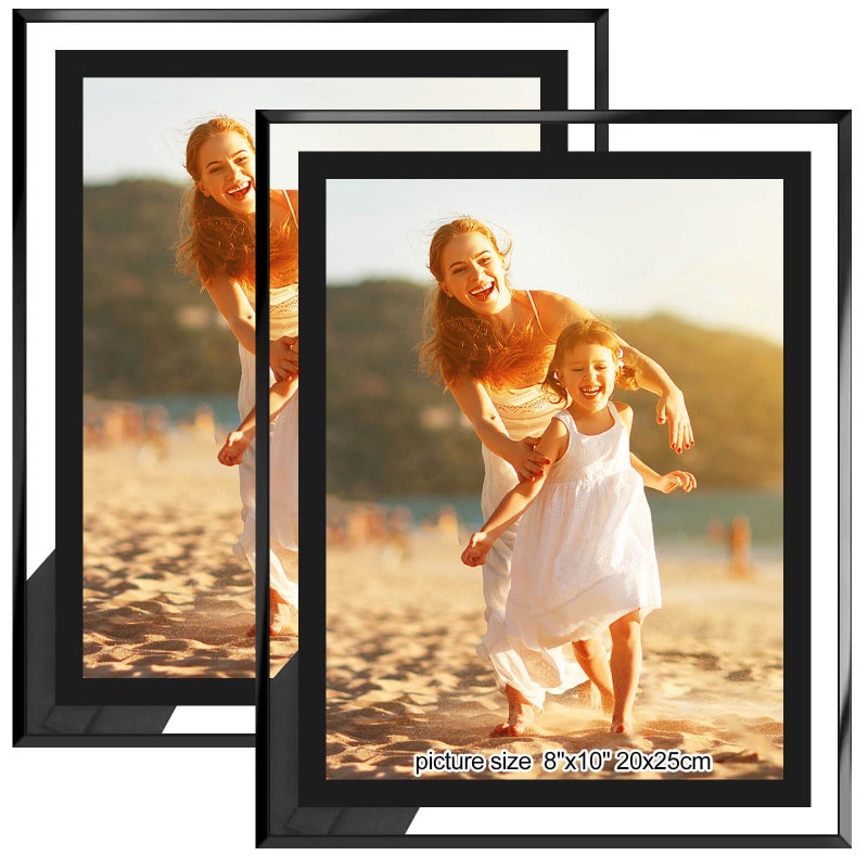 HIKWADERY 8x10 Picture Frames Black Set of 2 HD Real Glass 8 by 10 Photo Frame for Tabletop Display Wedding Birthday Christmas Day Gifts 8 x 10 Black