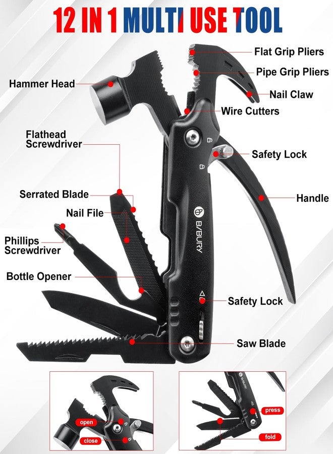 بيبوري مطرقة متعددة الاستخدامات 12 في 1 من بيبوري مع أداة ندفة الثلج، هدايا عيد الميلاد للرجال، معدات البقاء على قيد الحياة في الهواء الطلق متعددة الاستخدامات مع قفل أمان، هدايا الفيل الأبيض للرجال، الأب، الجد، الزوج - Image 2