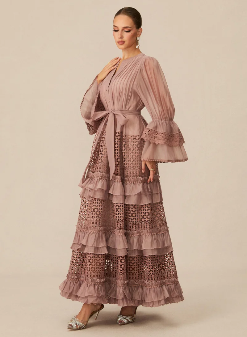 سنفير Heavenly Energy Pink Tiered Ruffle Maxi Dress