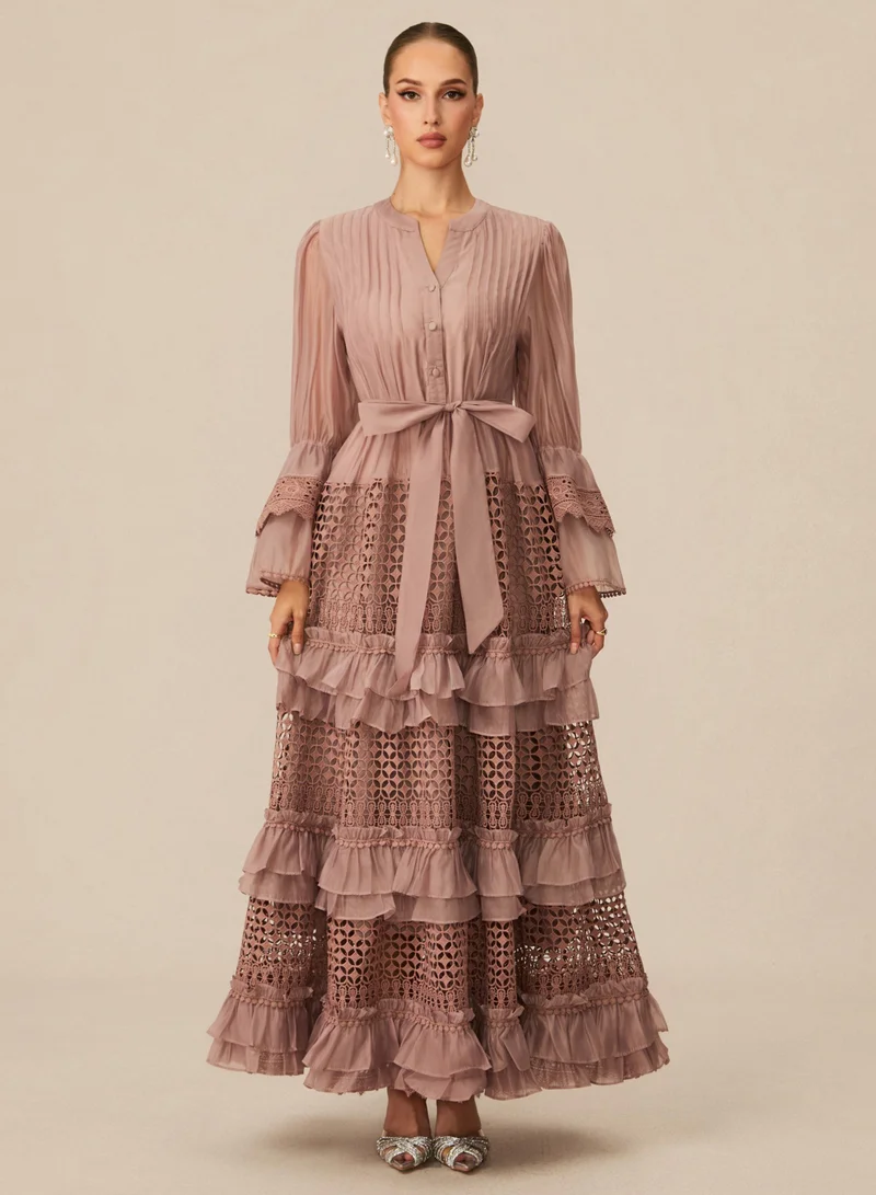 سنفير Heavenly Energy Pink Tiered Ruffle Maxi Dress