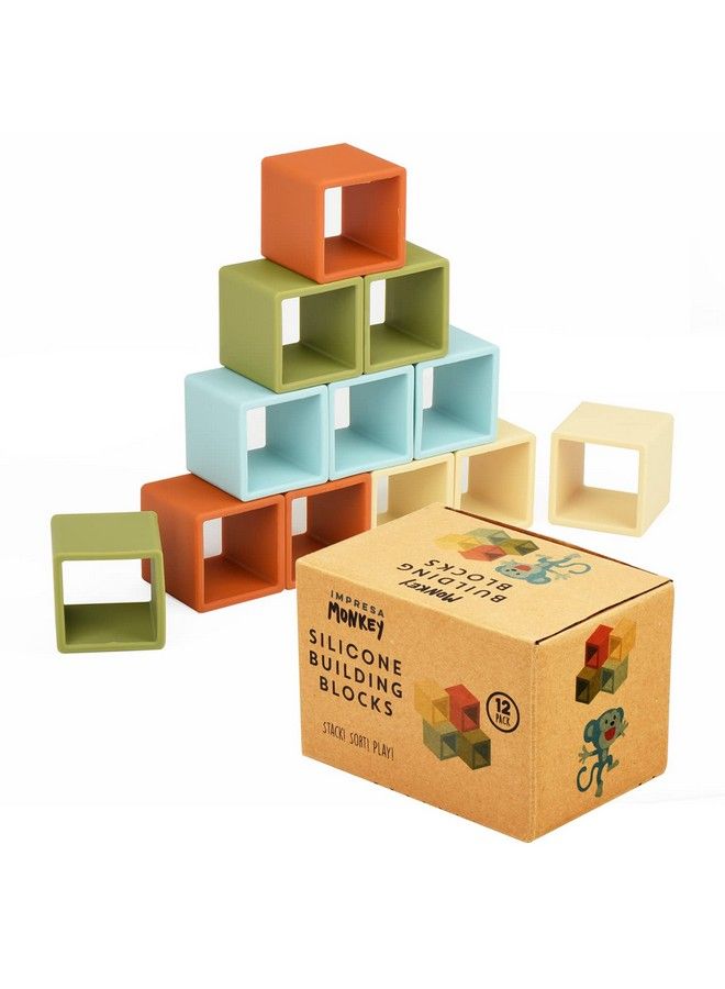 IMPRESA [12 Pack] 2" Xl Silicone Building Blocks For Kids Multicolor Soft Stacking Blocks For Hours Of Fun Flexible & Soft Building Blocks Soft Baby Blocks For Teething Baby Building Blocks - Image 2