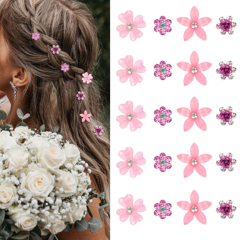YISSION Mini Rhinestone Hair Pins - 20Pcs Decorative Wedding Bridal Accessories with 4 Flower Patterns for Girls and Women - Image 1