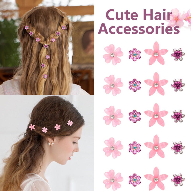 YISSION Mini Rhinestone Hair Pins - 20Pcs Decorative Wedding Bridal Accessories with 4 Flower Patterns for Girls and Women - Image 3