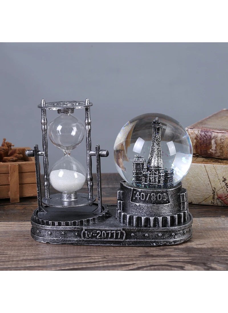 Hediyesahibi Eiffel Lighted Water Snow Globe Hourglass 