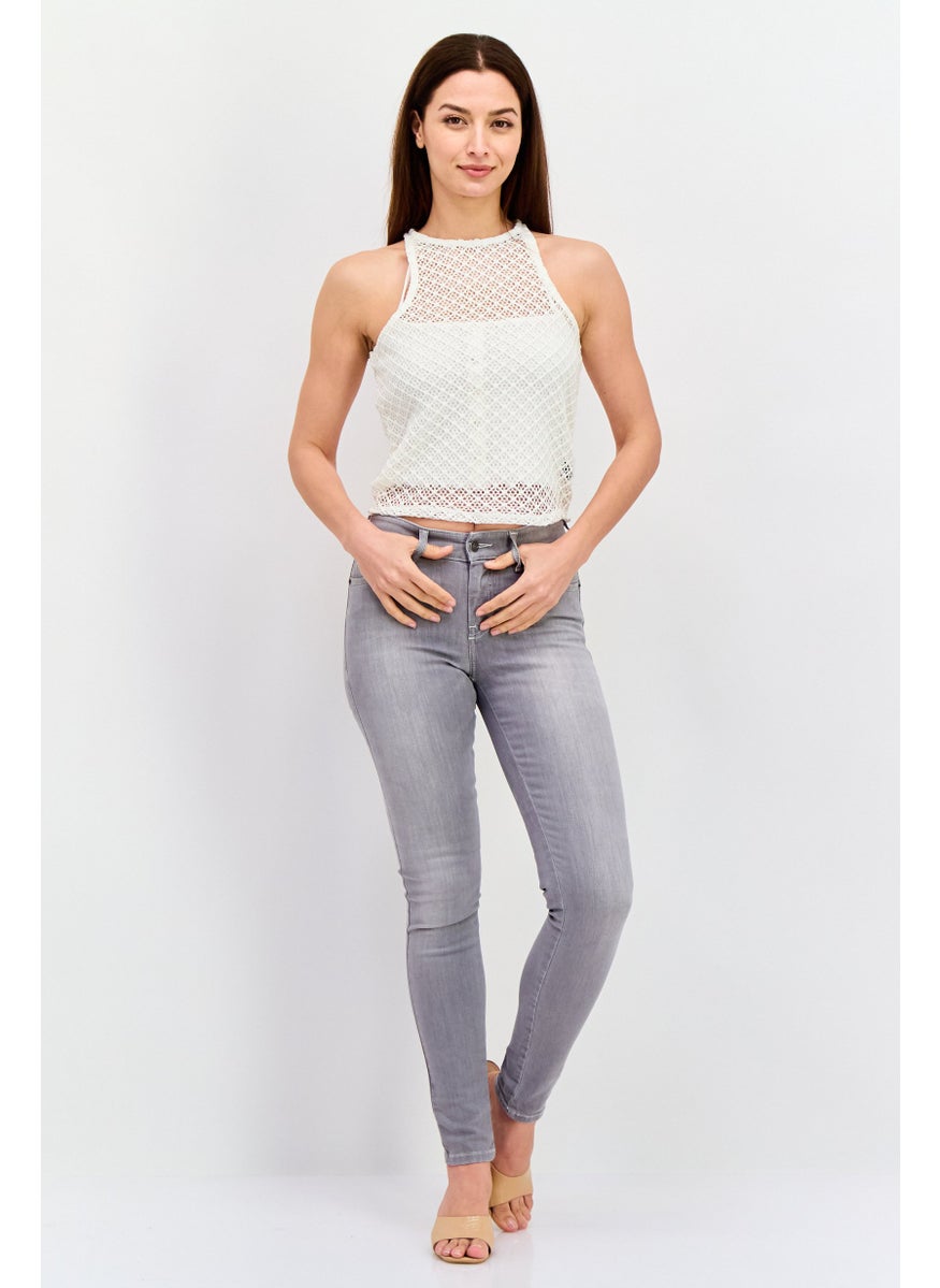 UNDIZ Women Crew Neck Sleeveless Textured Top, White  - Image 4