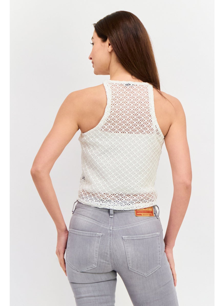 UNDIZ Women Crew Neck Sleeveless Textured Top, White  - Image 3