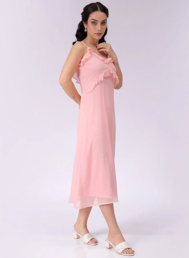 Freehand Women A-Line Casual Solid Ruffle Dress