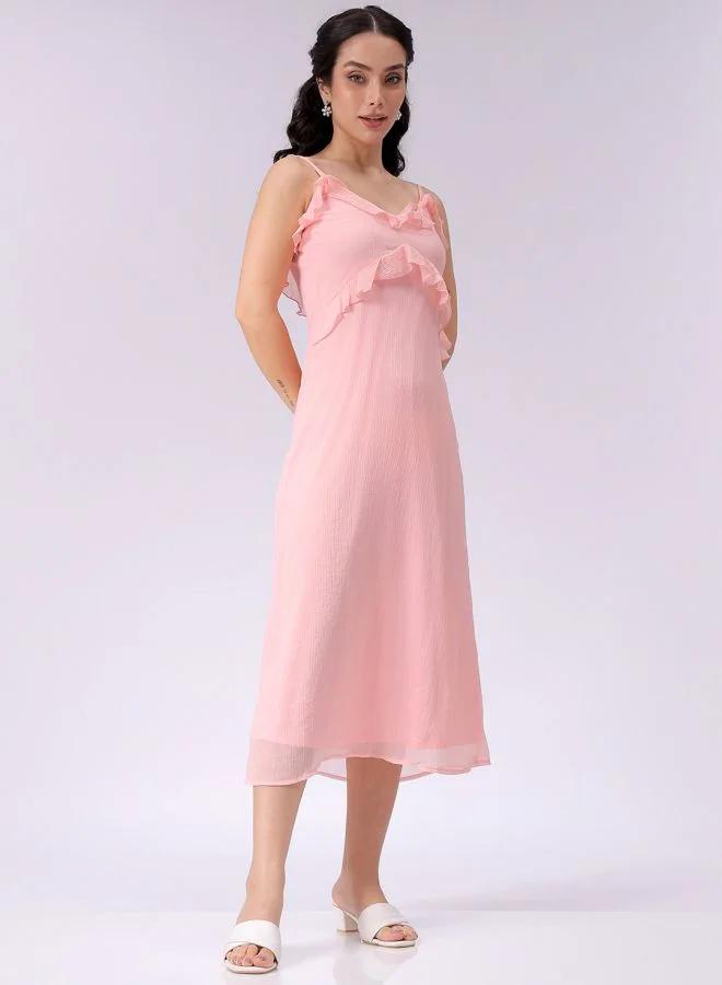 Freehand Women A-Line Casual Solid Ruffle Dress