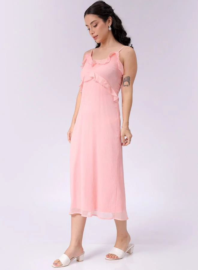 Freehand Women A-Line Casual Solid Ruffle Dress