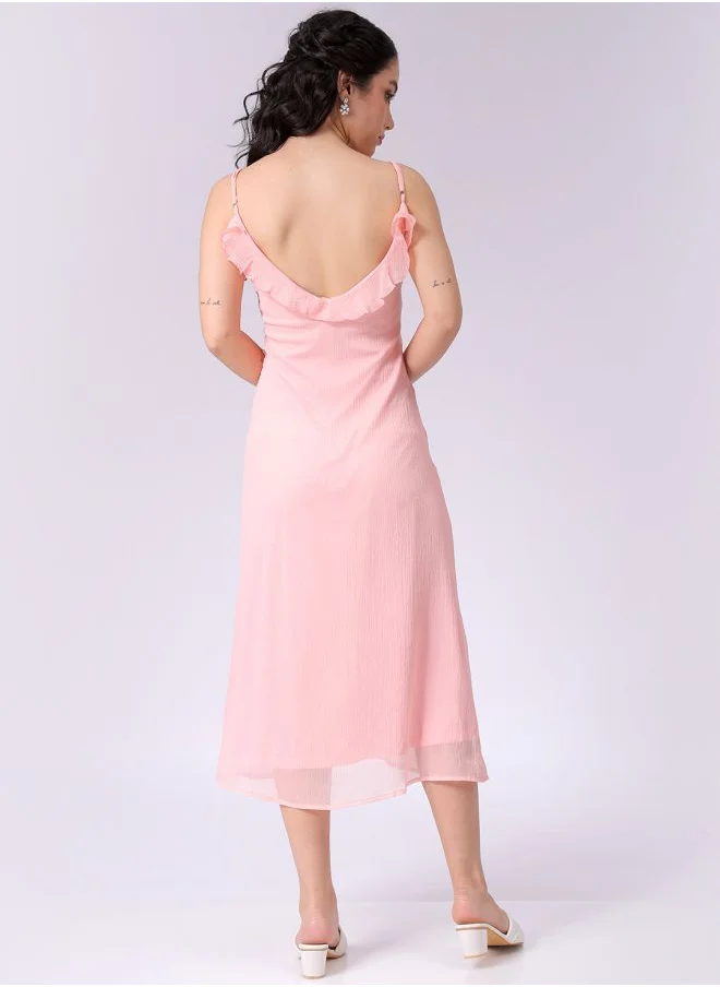 Freehand Women A-Line Casual Solid Ruffle Dress
