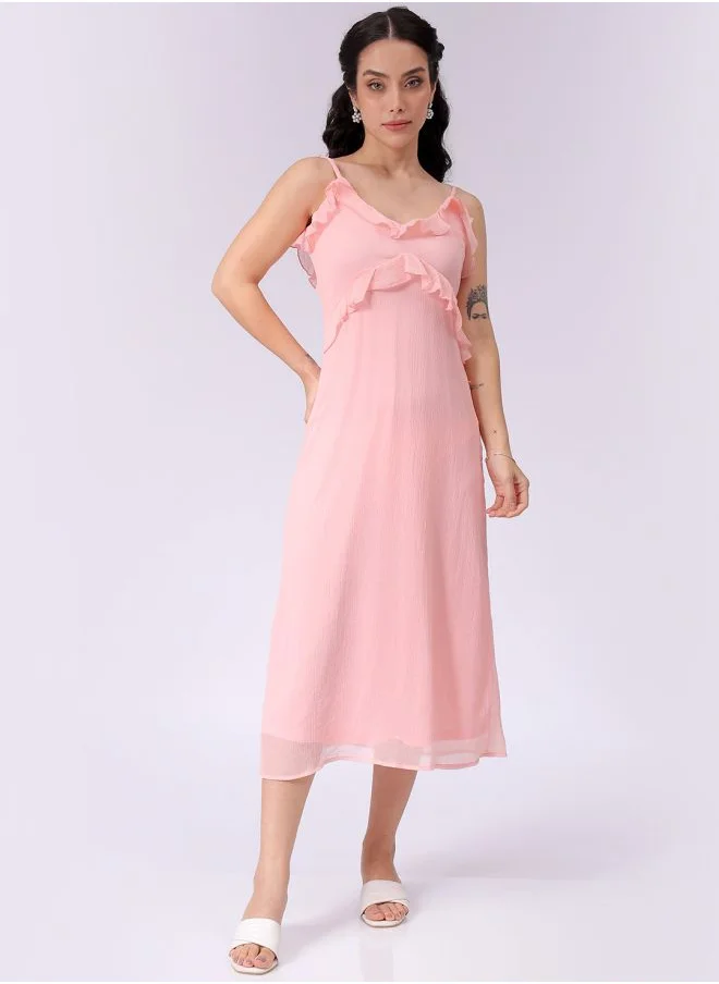 Freehand Women A-Line Casual Solid Ruffle Dress