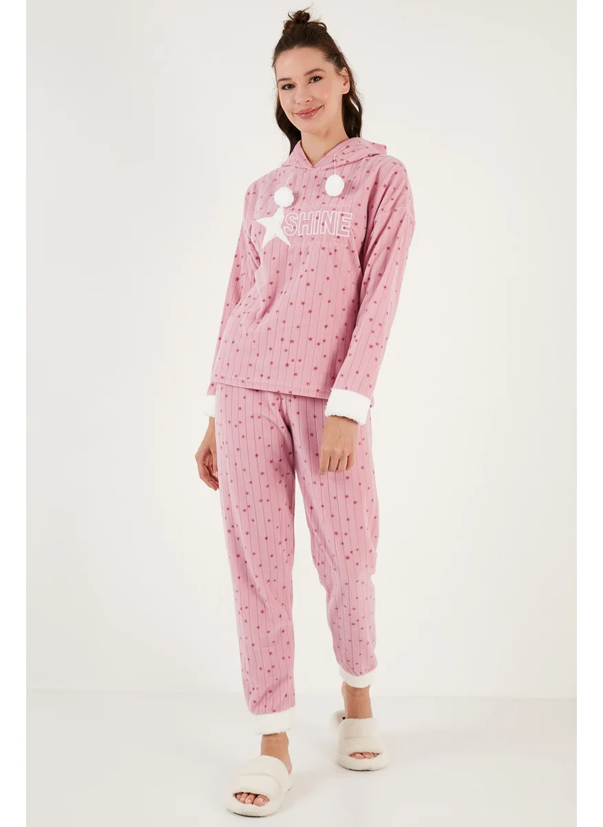 Lela Patterned Regular Fit Hooded Fleece Pajama Set Women's Pajama Set 6571004