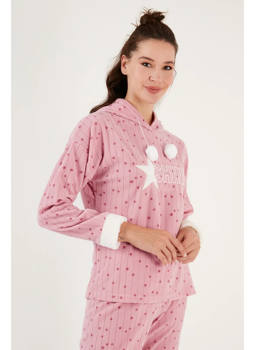 Lela Patterned Regular Fit Hooded Fleece Pajama Set Women's Pajama Set 6571004