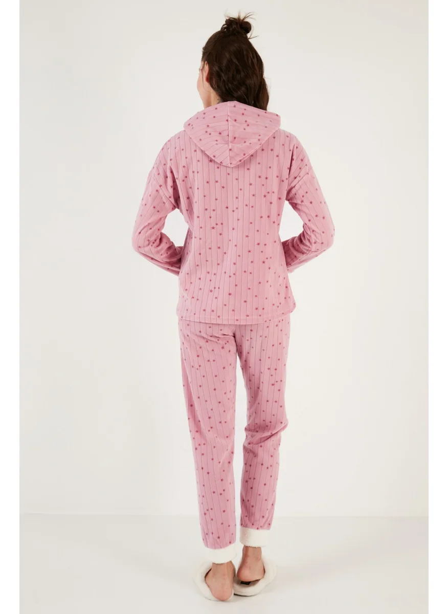 Lela Patterned Regular Fit Hooded Fleece Pajama Set Women's Pajama Set 6571004