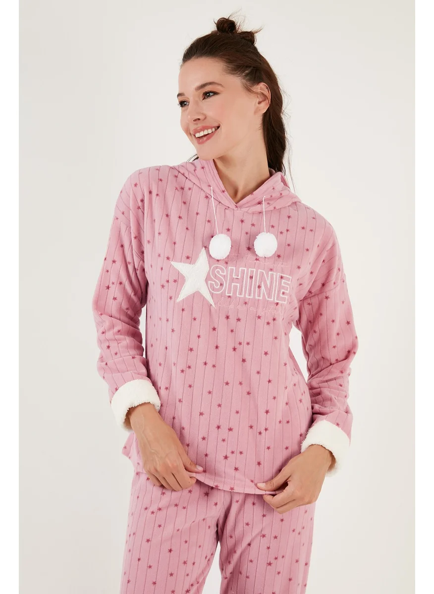Lela Patterned Regular Fit Hooded Fleece Pajama Set Women's Pajama Set 6571004