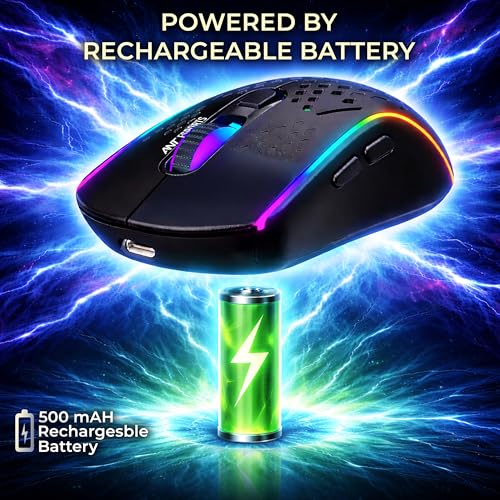 Ant Esports GM700 Wireless Gaming Mouse |4800 DPI Adjustable Sensor |11 RGB LED Modes | Lightweight Honeycomb Design |2.4GHz Low Latency |Rechargeable Battery | Ergonomic Mouse for PC & Laptop | Black - Image 4