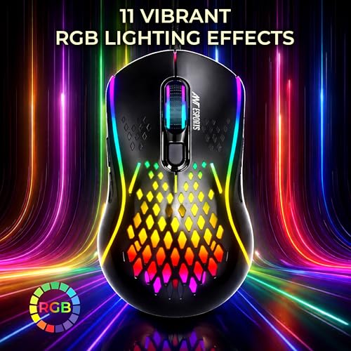 Ant Esports GM700 Wireless Gaming Mouse |4800 DPI Adjustable Sensor |11 RGB LED Modes | Lightweight Honeycomb Design |2.4GHz Low Latency |Rechargeable Battery | Ergonomic Mouse for PC & Laptop | Black - Image 3