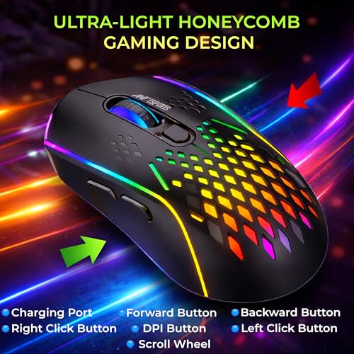 Ant Esports GM700 Wireless Gaming Mouse |4800 DPI Adjustable Sensor |11 RGB LED Modes | Lightweight Honeycomb Design |2.4GHz Low Latency |Rechargeable Battery | Ergonomic Mouse for PC & Laptop | Black - Image 5
