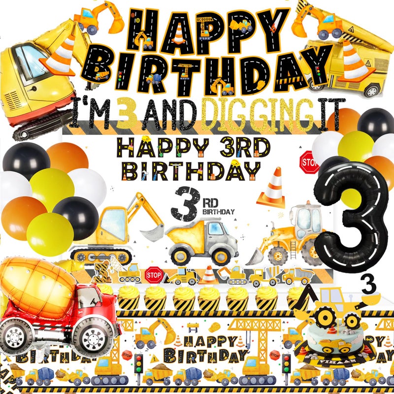 BEOXAGAR 90 Pcs Dump Truck Party Decorations for Boys Baby Construction 3rd Birthday Party SuppliesConstruction 3rd for Boys Construction Birthday Party Supplies for 3 Year Old Boy - Image 2