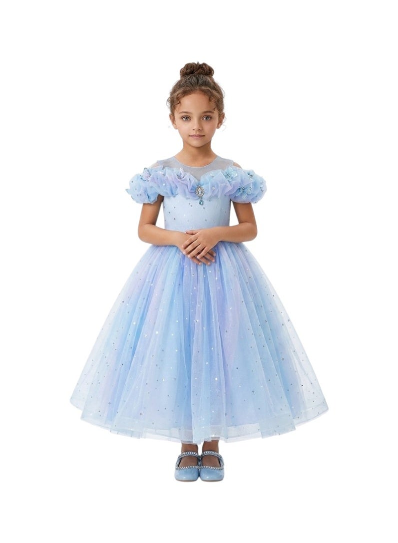 Bidani Sky Blue Sparkling Tulle Party Dress - Image 1