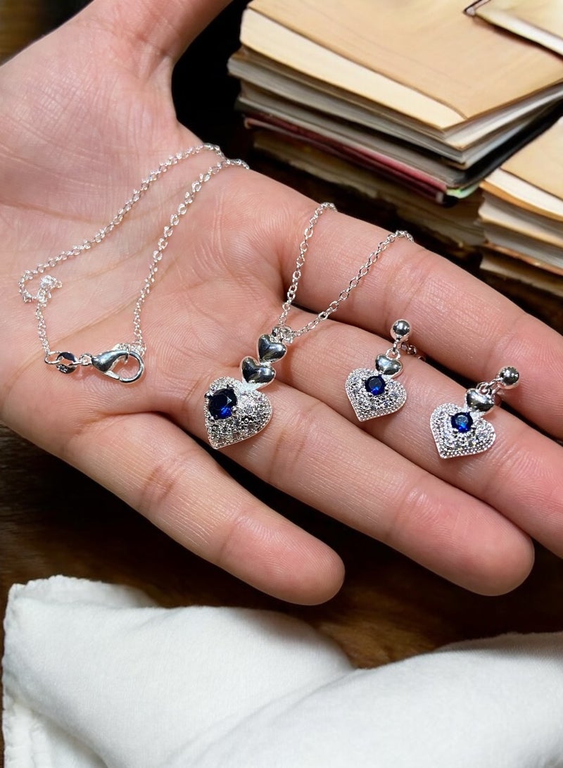 Elegance Luxury & Elegant 925 Silver Plated Necklace & Earrings Jewellery Set For Women - Image 1