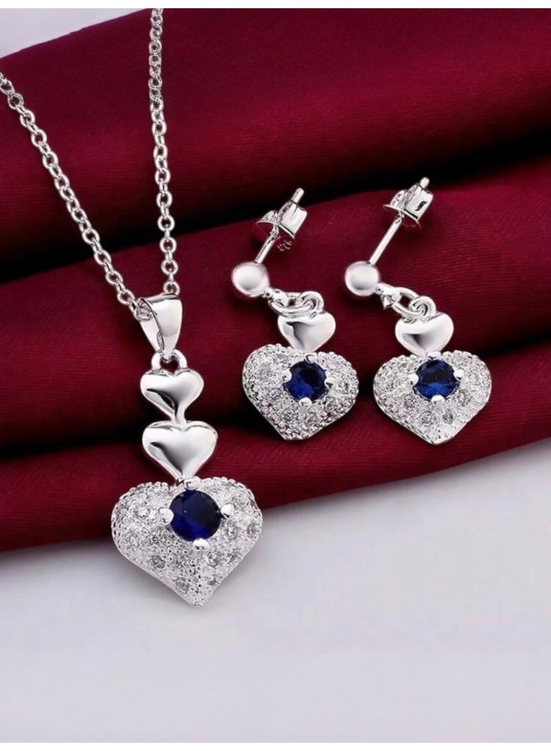 Elegance Luxury & Elegant 925 Silver Plated Necklace & Earrings Jewellery Set For Women - Image 2