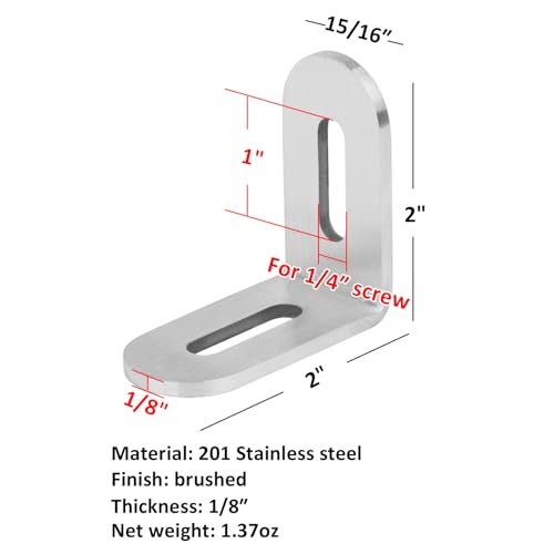 Fanmao16 Pcs 2" x 2" Stainless Steel Slotted L Angle Bracket Corner Brace for Wood Furniture, 1/8" Thick - Image 2