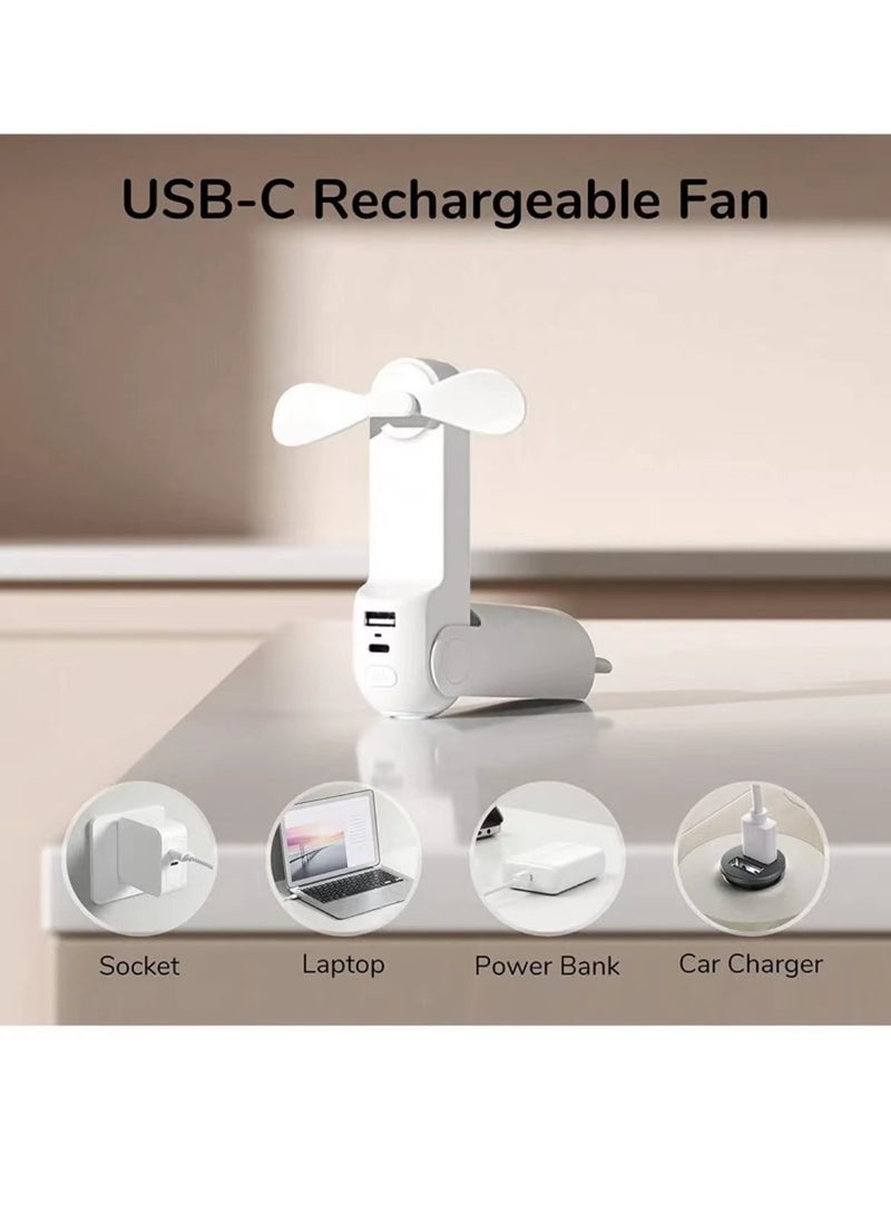 Loquat Mini 3 IN 1 Handheld Fan Portable Small Pocket Fan USB Rechargeable Fan with Power Bank Flashlight Feature for Makeup Outdoor (Pack of 1) - Image 2