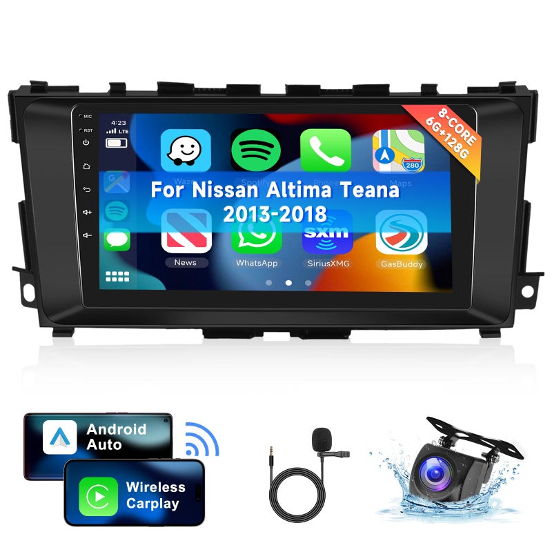 Generic [8 CORE 6G+128G] Car Radio for Nissan Altima Teana 2013-2018 with Wireless Carplay/Android Auto, 9 Inch Android 13 IPS Touch Screen Car Stereo, Bluetooth, GPS Navi, WiFi, SWC, DSP + Backup Camera  - Image 1