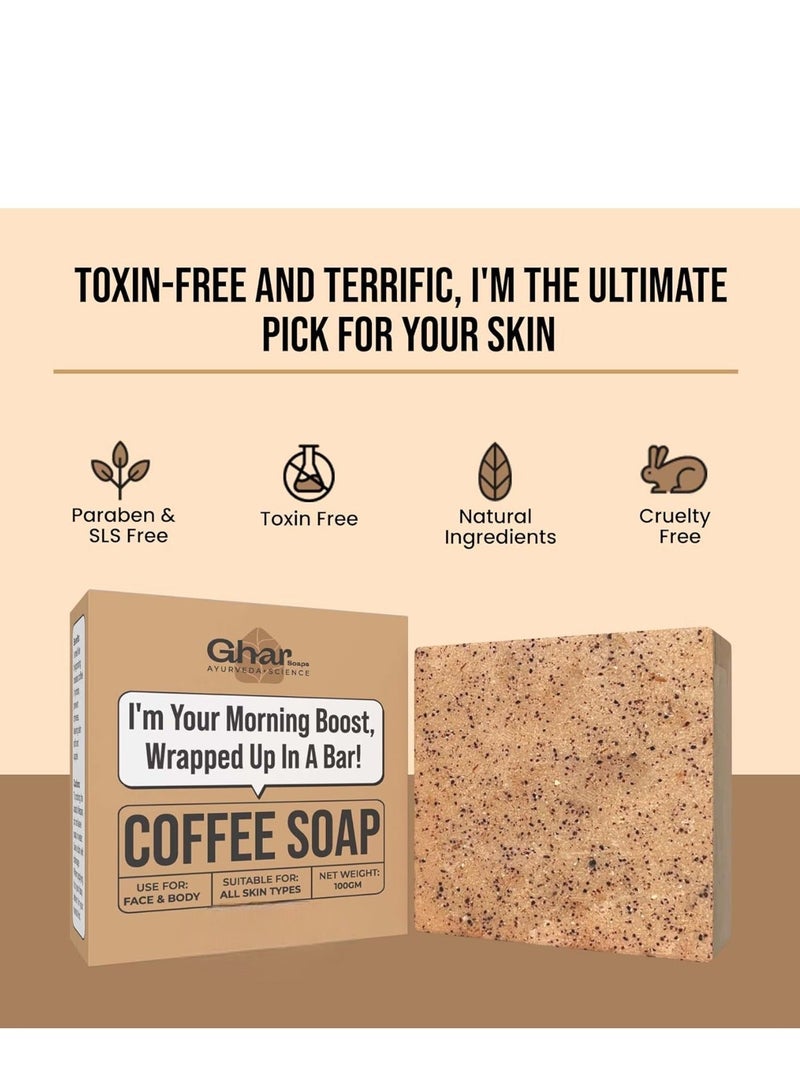 Ghar Soaps Coffee Deep Cleansing Bath Soap | Energizes, Tones and Softens Skin | Bathing Soap in Signature Coffee Shape with Refreshing Aroma | Natural & 100% Vegan | (100 G) - Image 4