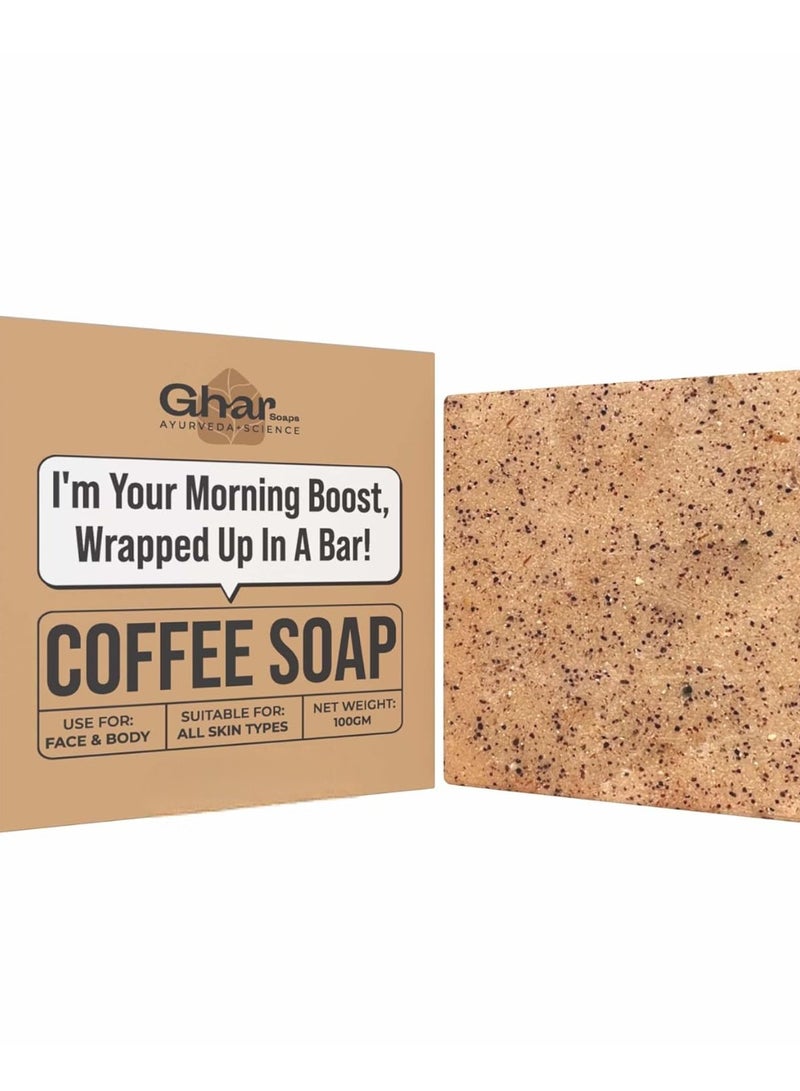Ghar Soaps Coffee Deep Cleansing Bath Soap | Energizes, Tones and Softens Skin | Bathing Soap in Signature Coffee Shape with Refreshing Aroma | Natural & 100% Vegan | (100 G) - Image 1