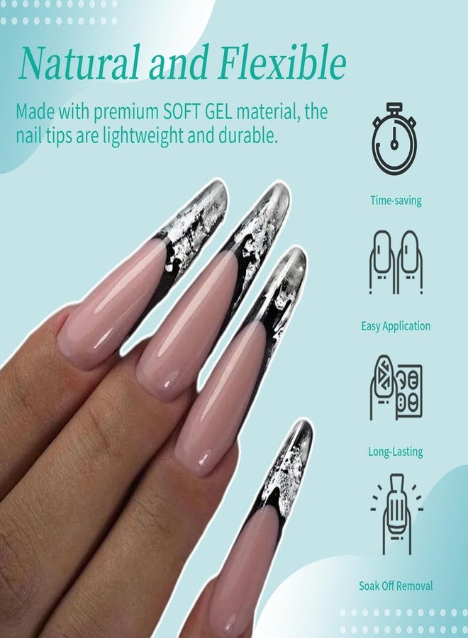 Cycullinyt Long Round Nail Tips, 240Pcs Full Cover Soft Gel Nail Tips Pre-Etched 2XL Clear Acrylic False Nail Fake Nail Extension Press On for Salon Home DIY 12 Sizes - Image 3