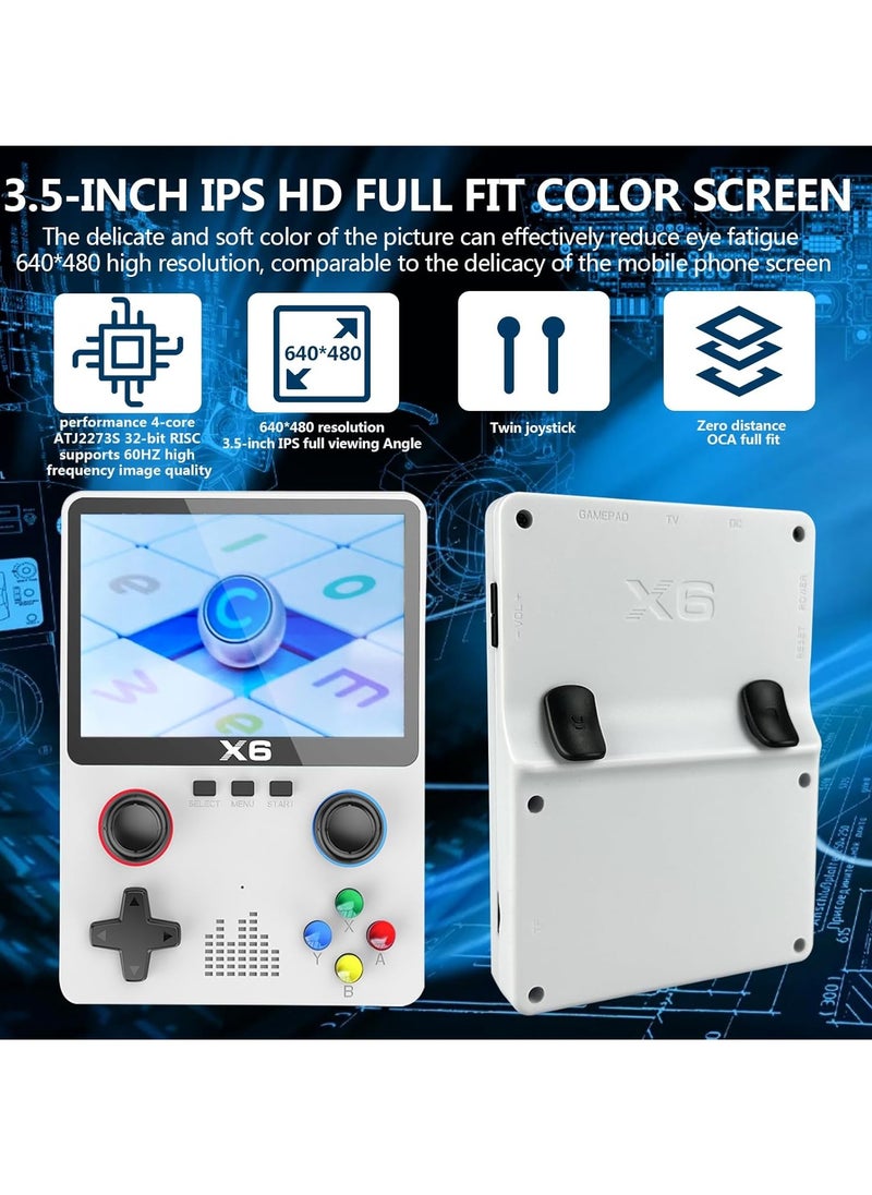 TIGER - Handheld Retro Gaming Console with 32G TF Card – 10000 Built-in Games, 11 Emulators Supported, 3.5-inch IPS OCA Full Lamination Colour Screen, Portable Gaming (X6 White) - Image 1
