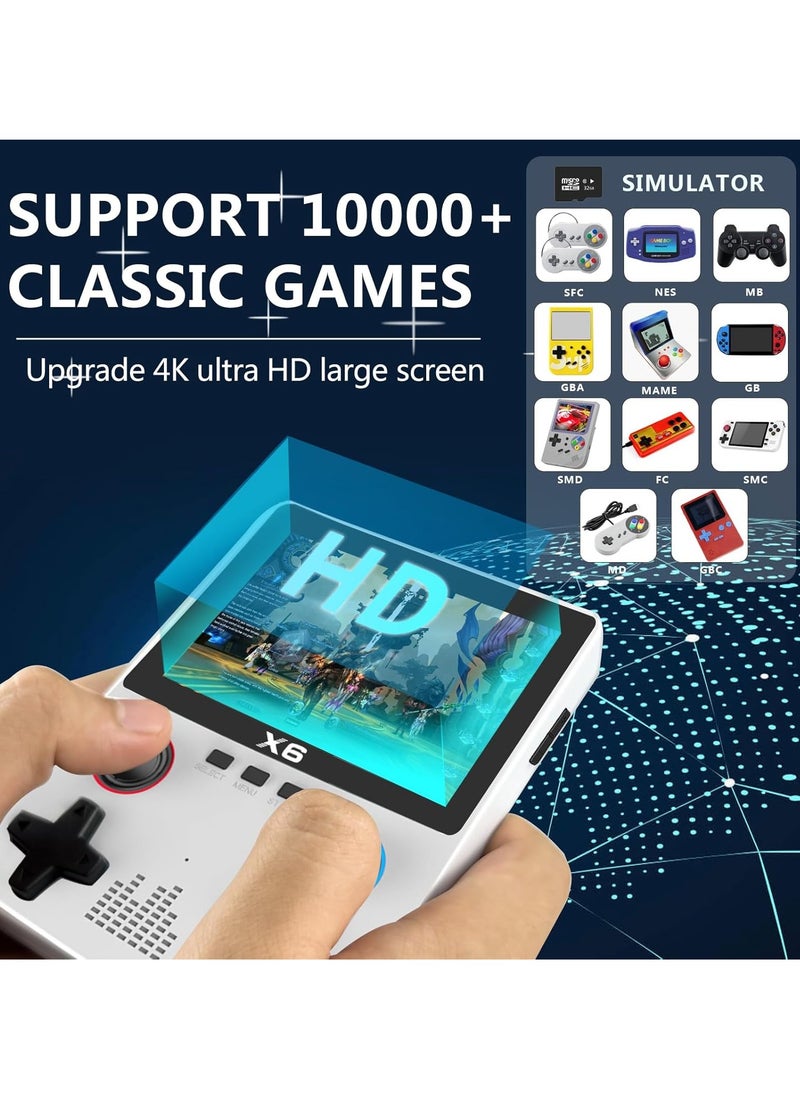 TIGER - Handheld Retro Gaming Console with 32G TF Card – 10000 Built-in Games, 11 Emulators Supported, 3.5-inch IPS OCA Full Lamination Colour Screen, Portable Gaming (X6 White) - Image 1