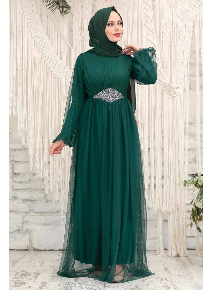 Neva Style Hijab Evening Dress - Tulle Green Hijab Evening Dress 54230Y