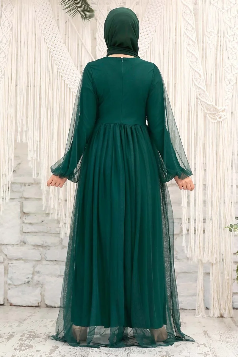 Neva Style Hijab Evening Dress - Tulle Green Hijab Evening Dress 54230Y