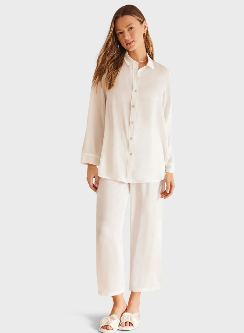 women'secret White Classic Satin Pyjamas for Women Best Price